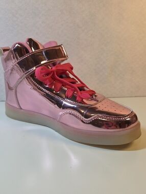 Kids Metallic Pink High-Top Sneakers with Velcro Strap Multi-color Lite Soles.